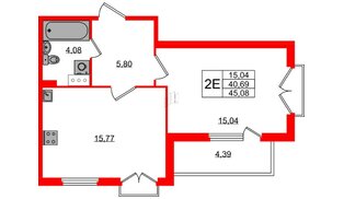 Квартира в ЖК Любоград, 1 комнатная, 40.69 м², 2 этаж