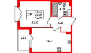 Квартира в ЖК Любоград, 1 комнатная, 36.59 м², 3 этаж