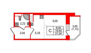 Квартира в ЖК «Живи в Рыбацком», студия, 19.94 м², 11 этаж