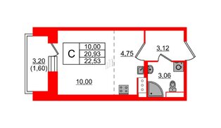 Квартира в ЖК Живи в Рыбацком, студия, 20.93 м², 5 этаж