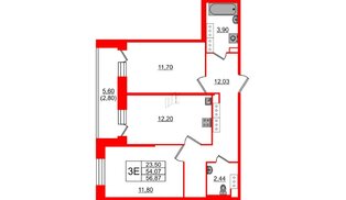 Квартира в ЖК «Живи в Рыбацком», 2 комнатная, 54.07 м², 19 этаж