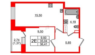 Квартира в ЖК «Живи в Рыбацком», 1 комнатная, 35.04 м², 3 этаж