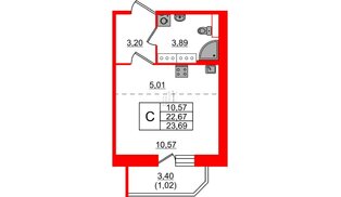 Квартира в ЖК «Живи в Рыбацком», студия, 22.67 м², 20 этаж