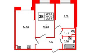 Квартира в ЖК «Живи в Рыбацком», 2 комнатная, 49.2 м², 1 этаж