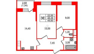 Квартира в ЖК «Живи в Рыбацком», 2 комнатная, 48.26 м², 7 этаж