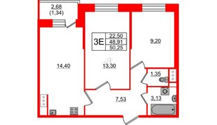 Квартира в ЖК Живи в Рыбацком, 2 комнатная, 48.91 м², 14 этаж