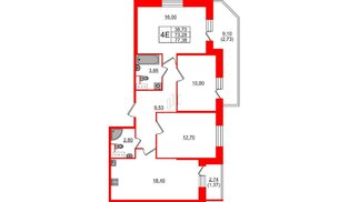 Квартира в ЖК «Живи в Рыбацком», 3 комнатная, 73.28 м², 12 этаж
