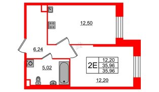 Квартира в ЖК «Живи в Рыбацком», 1 комнатная, 35.96 м², 1 этаж