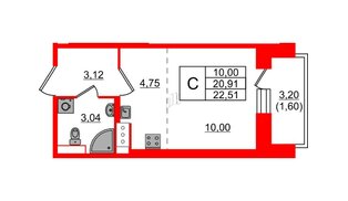 Квартира в ЖК «Живи в Рыбацком», студия, 20.91 м², 4 этаж