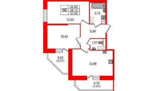 Квартира в ЖК «Живи в Рыбацком», 2 комнатная, 48.13 м², 3 этаж