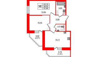 Квартира в ЖК Живи в Рыбацком, 2 комнатная, 48.52 м², 10 этаж