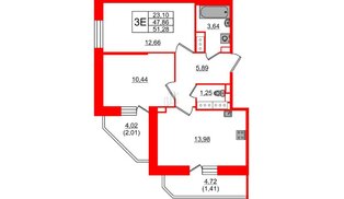 Квартира в ЖК Живи в Рыбацком, 2 комнатная, 47.86 м², 22 этаж