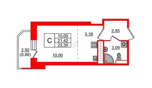 Квартира в ЖК Живи в Рыбацком, студия, 21.42 м², 21 этаж