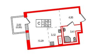 Квартира в ЖК «Квартал Лаголово», студия, 25.62 м², 3 этаж