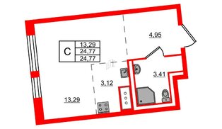 Квартира в ЖК «Квартал Лаголово», студия, 24.77 м², 6 этаж