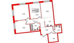 Квартира в ЖК Квартал Лаголово, 3 комнатная, 82.98 м², 4 этаж