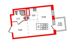 Квартира в ЖК Квартал Лаголово, студия, 26.37 м², 3 этаж
