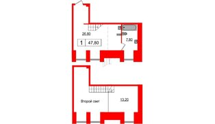 Апартаменты в ЖК Serebro Avenue Apart, студия, 47.8 м², 1 этаж
