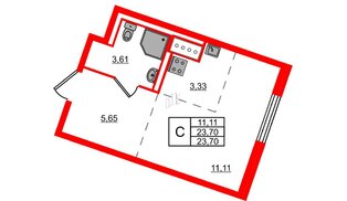 Квартира в ЖК Квартал Лаголово, студия, 23.7 м², 5 этаж