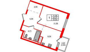 Квартира в ЖК Квартал Лаголово, 1 комнатная, 33.93 м², 3 этаж