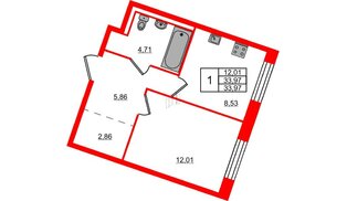 Квартира в ЖК «Квартал Лаголово», 1 комнатная, 33.97 м², 1 этаж