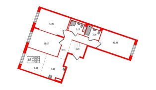Квартира в ЖК Квартал Лаголово, 3 комнатная, 76.04 м², 5 этаж