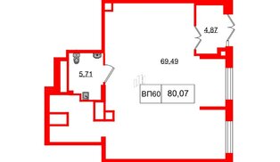 Помещение в ЖК Наука, 80.07 м², 1 этаж