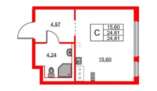 Квартира в ЖК «Новое Колпино», студия, 24.81 м², 7 этаж