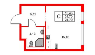 Квартира в ЖК Новое Колпино, студия, 24.7 м², 11 этаж