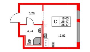 Квартира в ЖК «Новое Колпино», студия, 25.47 м², 9 этаж