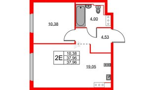Квартира в ЖК Новое Колпино, 1 комнатная, 37.96 м², 11 этаж