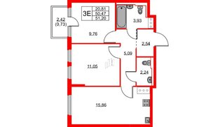 Квартира в ЖК Новое Колпино, 2 комнатная, 51.2 м², 7 этаж