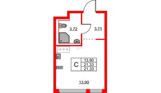 Квартира в ЖК Новое Колпино, студия, 21.33 м², 4 этаж