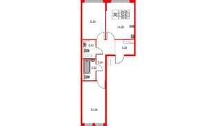 Квартира в ЖК Новое Колпино, 2 комнатная, 55.42 м², 5 этаж