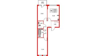 Квартира в ЖК Новое Колпино, 2 комнатная, 56.31 м², 5 этаж