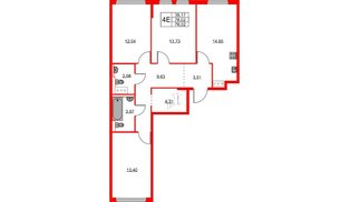 Квартира в ЖК Новое Колпино, 3 комнатная, 78.02 м², 7 этаж