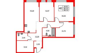 Квартира в ЖК Новое Колпино, 3 комнатная, 88.16 м², 1 этаж