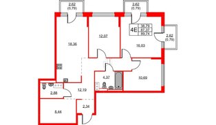 Квартира в ЖК Новое Колпино, 3 комнатная, 89.74 м², 8 этаж