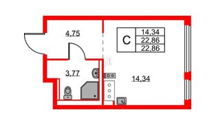 Квартира в ЖК «Новое Колпино», студия, 22.86 м², 10 этаж