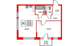 Квартира в ЖК Новое Колпино, 1 комнатная, 47.79 м², 8 этаж