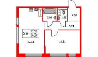 Квартира в ЖК Новое Колпино, 1 комнатная, 47 м², 10 этаж