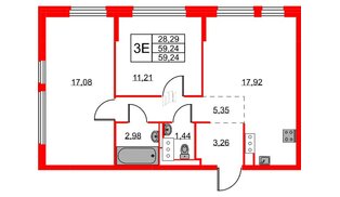 Квартира в ЖК «Новое Колпино», 2 комнатная, 59.24 м², 3 этаж