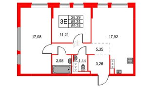 Квартира в ЖК «Новое Колпино», 2 комнатная, 59.24 м², 7 этаж