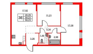 Квартира в ЖК «Новое Колпино», 2 комнатная, 59.23 м², 2 этаж