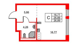 Квартира в ЖК Новое Колпино, студия, 26.89 м², 9 этаж