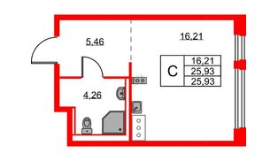 Квартира в ЖК Новое Колпино, студия, 25.93 м², 7 этаж