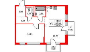 Квартира в ЖК Новое Колпино, 1 комнатная, 48.57 м², 7 этаж