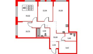 Квартира в ЖК Новое Колпино, 3 комнатная, 88.16 м², 1 этаж