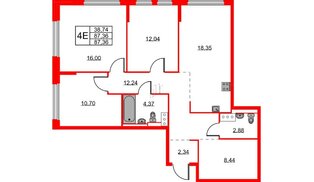 Квартира в ЖК Новое Колпино, 3 комнатная, 87.36 м², 10 этаж