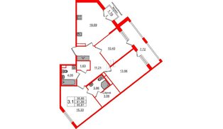 Квартира в ЖК «Дворцовый фасад», 3 комнатная, 81.59 м², 3 этаж